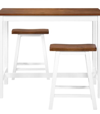 vidaXL bar table and stool set, 3 pieces with solid wood top and white legs.