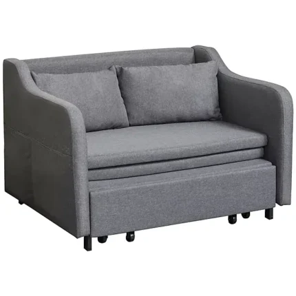 Homcom Pull Out Sofa Bed, Fabric 2 Seater Sofa Couch for Living Room, Grey