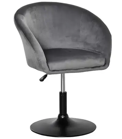 HOMCOM grey fabric swivel bar stool with plush seat and modern curved backrest on a black pedestal base.
