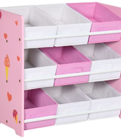 Kids Storage Unit with 9 Removable Storage Baskets for Nursery Playroom, Pink