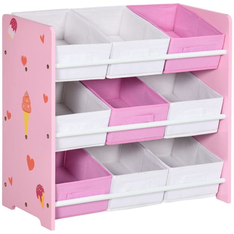 Kids Storage Unit with 9 Removable Storage Baskets for Nursery Playroom Pink