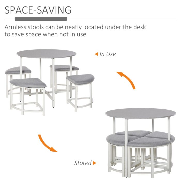 Homcom Modern Round Dining Table Set with 4 Upholstered Stools for Dining Room - Image 4