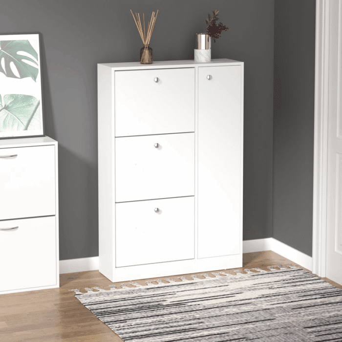 Homcom 4 Compartment Shoe Storage Cabinet w/ Shelves Footwear Home Office Hallway - Image 2