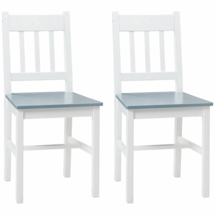 Homcom Dining Chairs Set of 2, Pine Wood Frame, Slat Back for Kitchen White