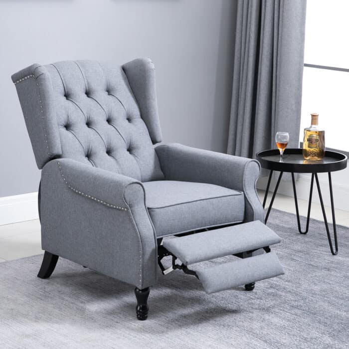 Homcom Recliner Armchair for Living Room Fabric Reclining Chair w/ Footrest Light Grey - Image 2