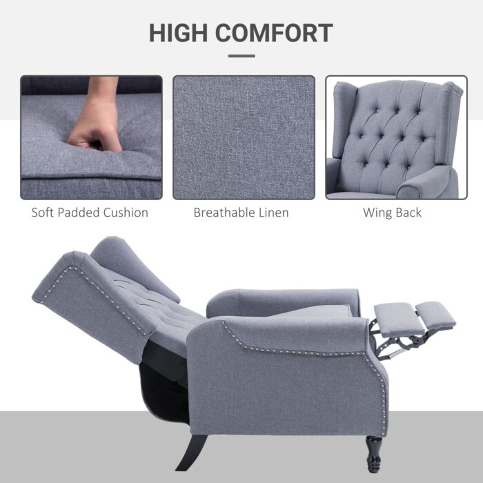 Homcom Recliner Armchair for Living Room Fabric Reclining Chair w/ Footrest Light Grey - Image 5