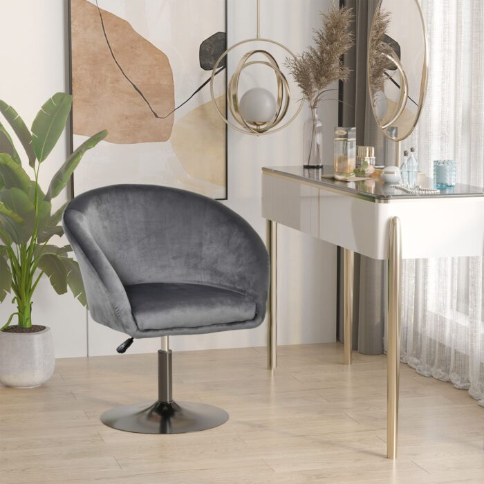 Grey HOMCOM swivel bar stool in a modern room with plants and mirrors.