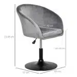 Homcom Grey Fabric Swivel Bar Stool with Adjustable Height and Black Base Measurements Displayed