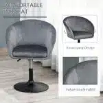 Grey Homcom Swivel Bar Stool with Velvet touch Fabric Enveloping Tub Seat Design on a Black Base