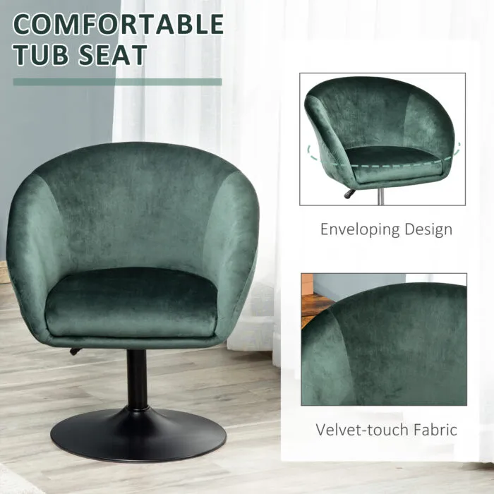 Green Homcom Swivel Bar Stool with Velvet touch Fabric Enveloping Tub Seat Design on a Sleek Black Base