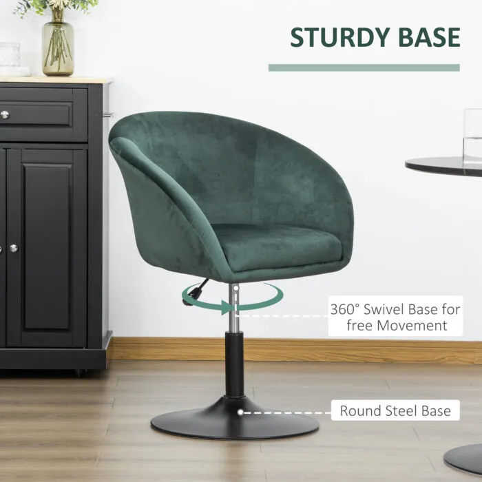 Green Homcom Swivel Bar Stool with Sturdy Round Steel Base Positioned Next to a Black Cabinet