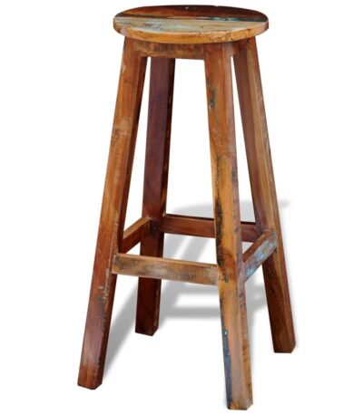 vidaXL bar stool made of solid reclaimed wood, showcasing natural color variations and rustic texture.