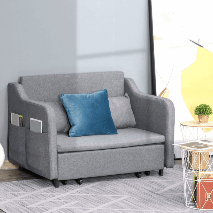Homcom Pull Out Sofa Bed, Fabric 2 Seater Sofa Couch for Living Room, Grey - Image 2