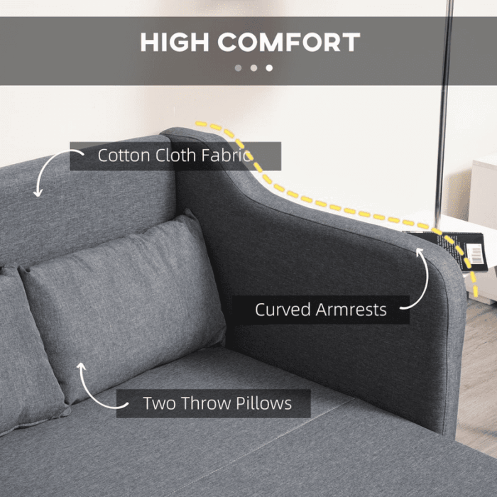 Homcom Pull Out Sofa Bed, Fabric 2 Seater Sofa Couch for Living Room, Grey - Image 3