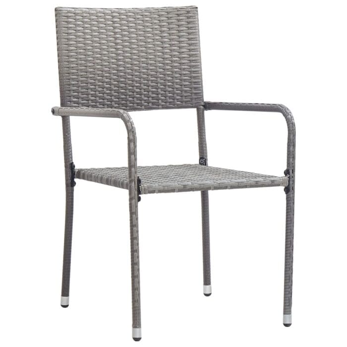 vidaXL Garden Dining Chairs 6 pcs Stackable Grey Poly Rattan - Image 2