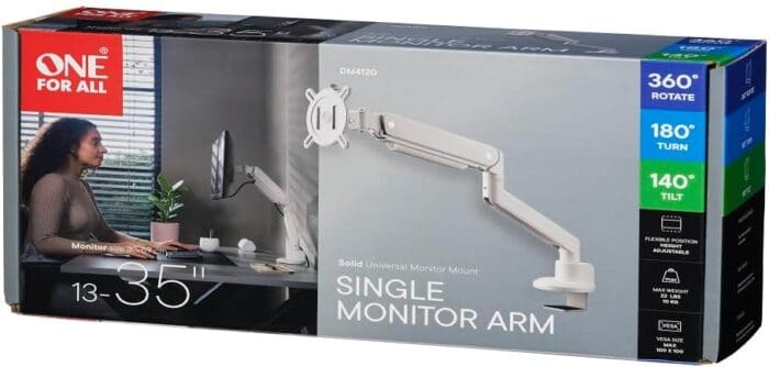 One For All DM4120 Solid Line Single Monitor Mount - White - Image 8
