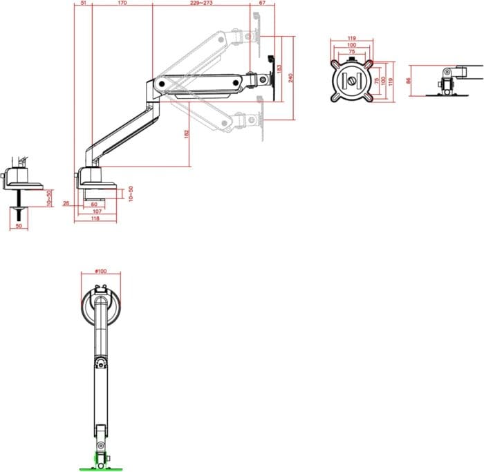 One For All DM4120 Solid Line Single Monitor Mount - White - Image 9