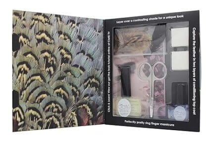 Ciate Feathered Manicure Ruffle My Feathers Gift Set 5ml Chincilla Nail Polish + 13ml Speed Coat Pro + Scissors + Nail File Block + Genuine Feathers