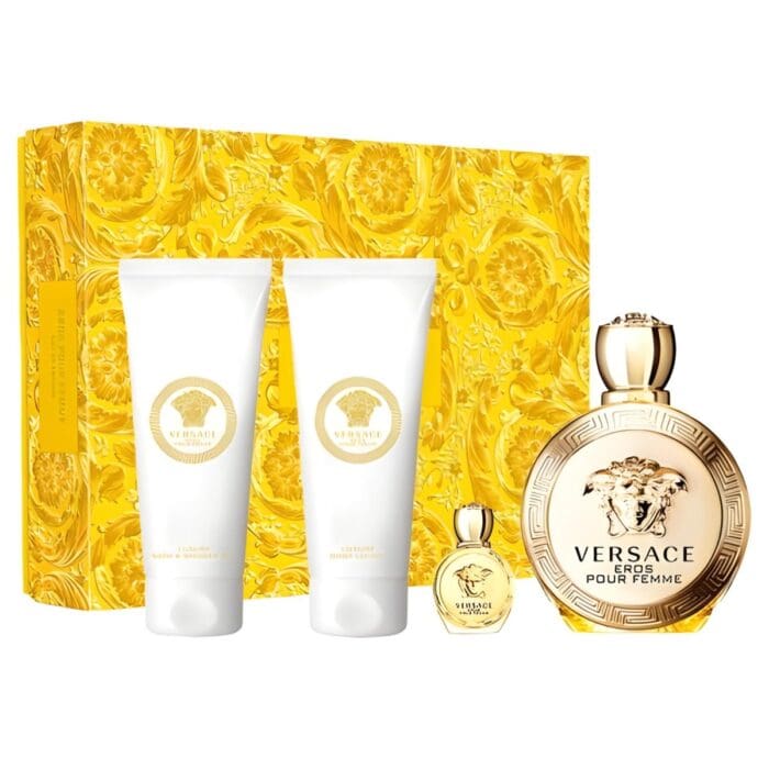 Versace Eros pour Femme Gift Set 100ml EDP + 5ml EDP + 100ml Body Lotion + 100ml Shower Gel - Image 2
