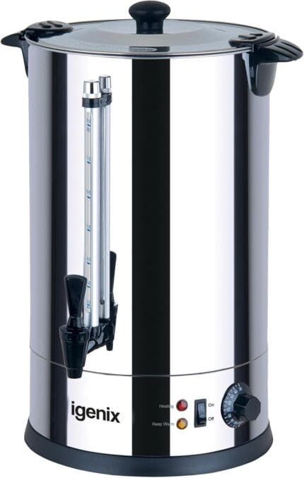 Igenix IG4030 30L Stainless Steel Catering Urn - Double Layer Design, 2800W Heating Element, Adjustable Thermostat - Ideal for Large Events and Commercial Use