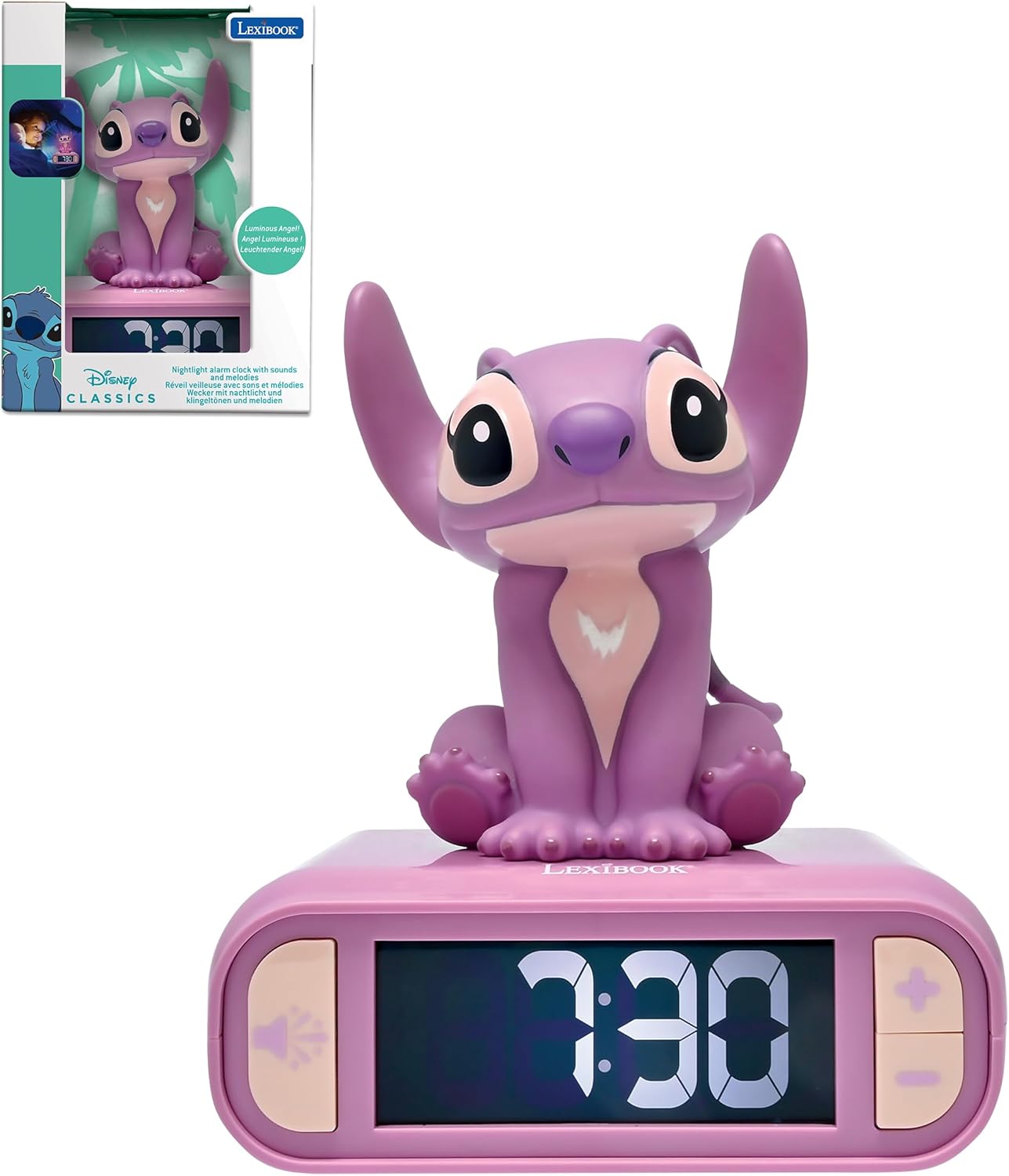 Lexibook 3D Disney Stitch Angel Childrens Clock with Night Light Rld jpg