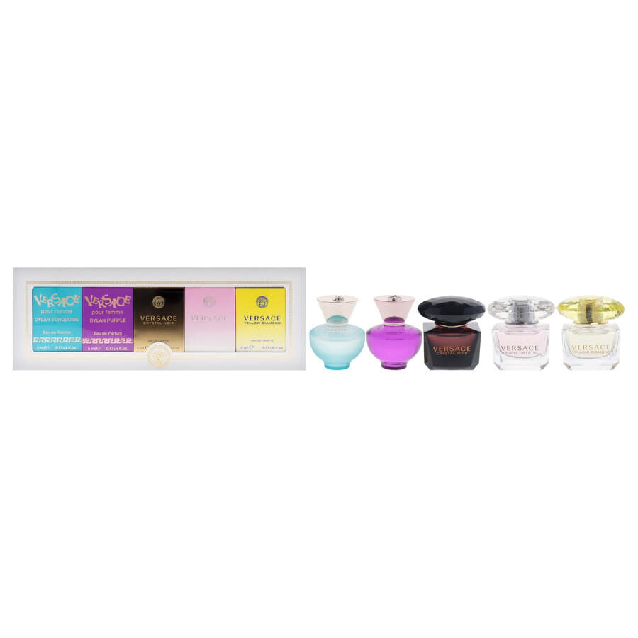 Versace-ladies-mini-set-gift-set-fragrances-8011003887545 Versace Mini Set For Her Gift Set 5ml Dylan Turquoise EDP + 5ml Dylan Purple EDP + 5ml Crystal Noir EDT + 5ml Bright Crystal EDP + 5ml Yellow Diamond EDT - Image 1